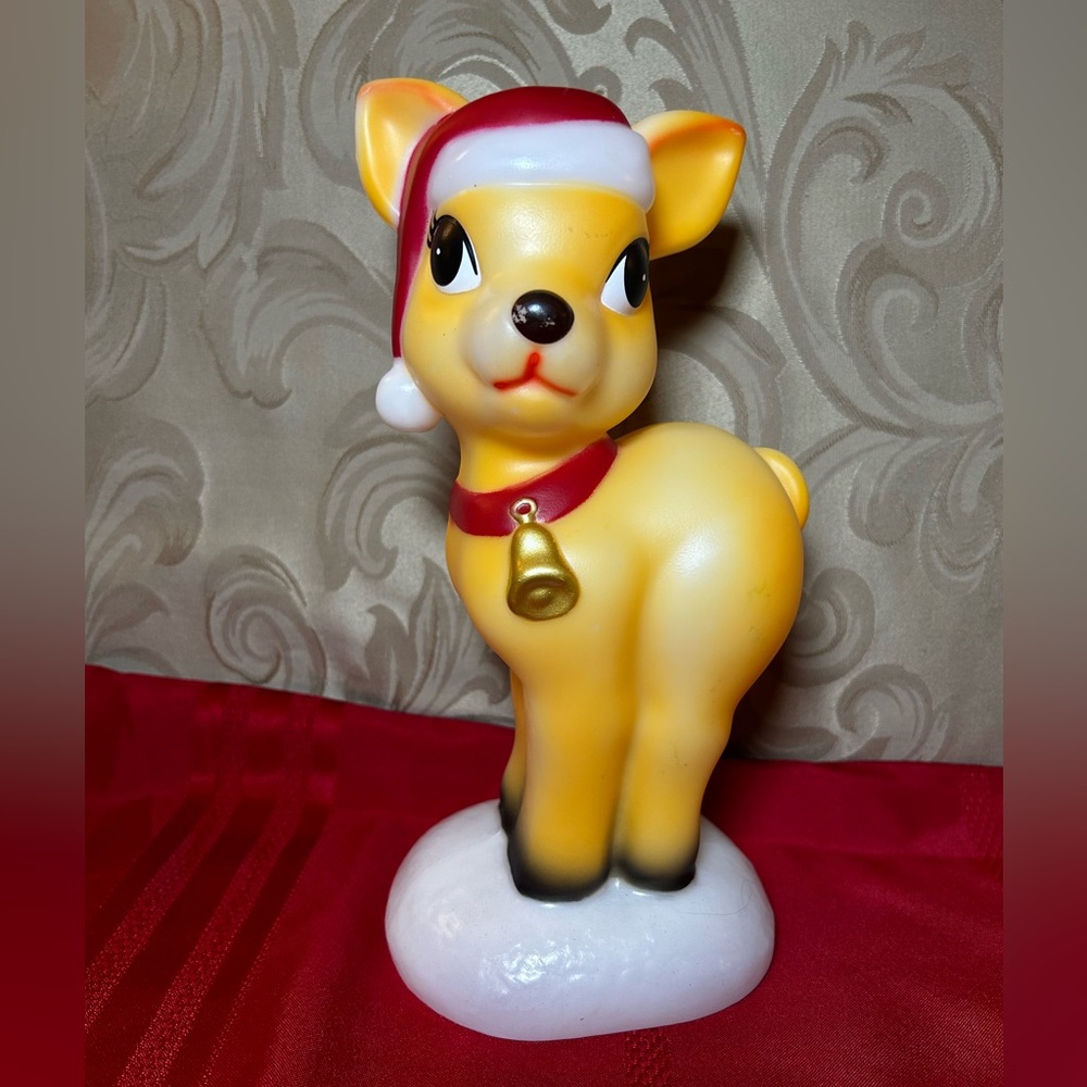 NWOT Reindeer in Red Santa Hat with Bell Holiday Time Tabletop Blowmold 11”